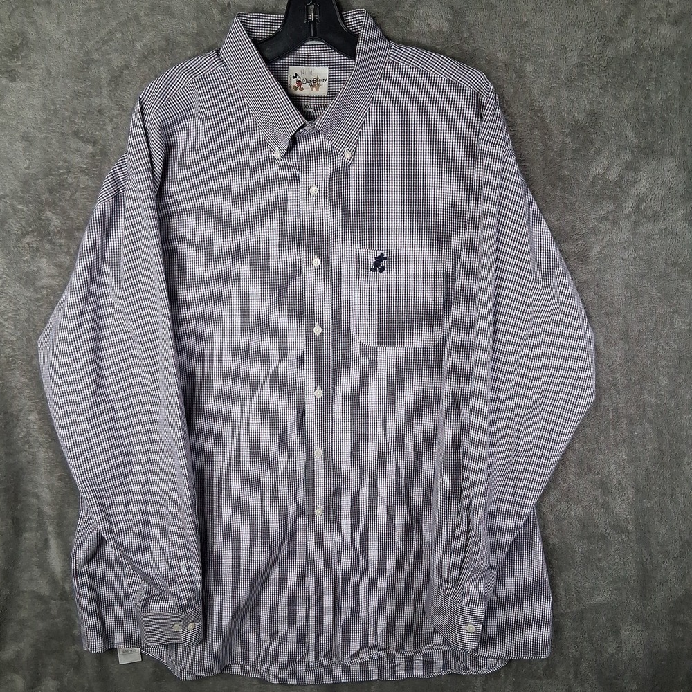 Walt Disney World Button Down Long Sleeve Shirt Men Size 2XL Check Patter Mickey